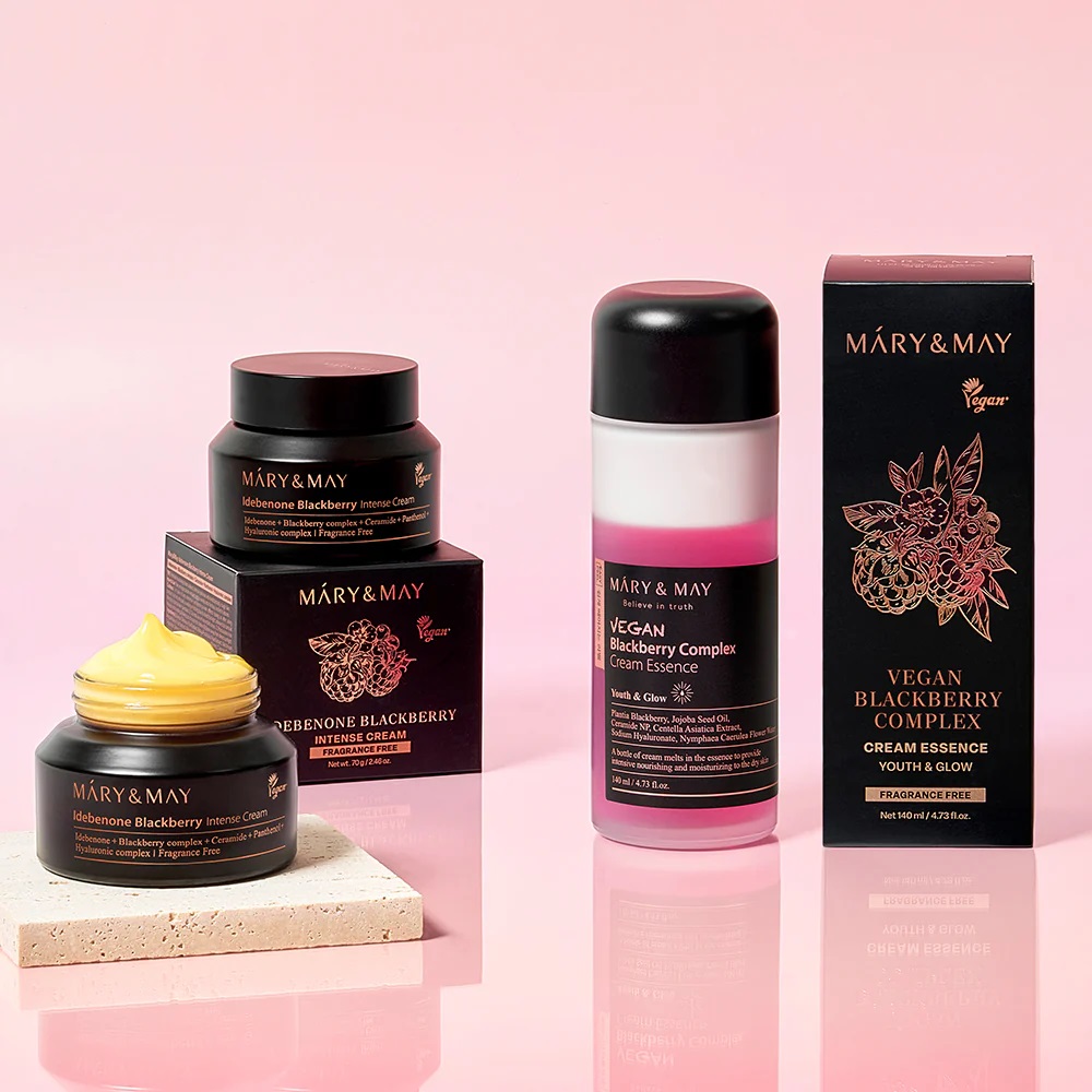 Крем для лица и эссенция из линии с ежевикой и идебеноном Mary&May