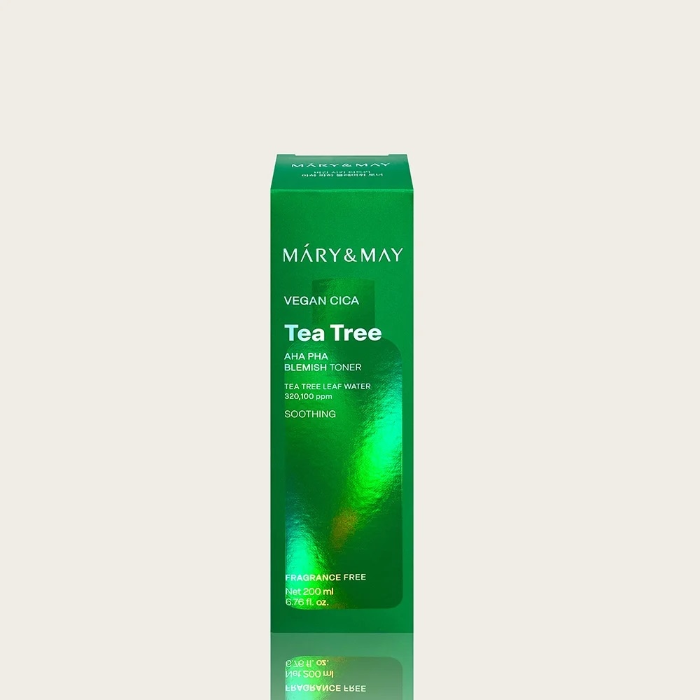 Тонер с кислотами для жирной и проблемной кожи Mary&May Vegan CICA Tea Tree AHA PHA Blemish Toner, 200 мл