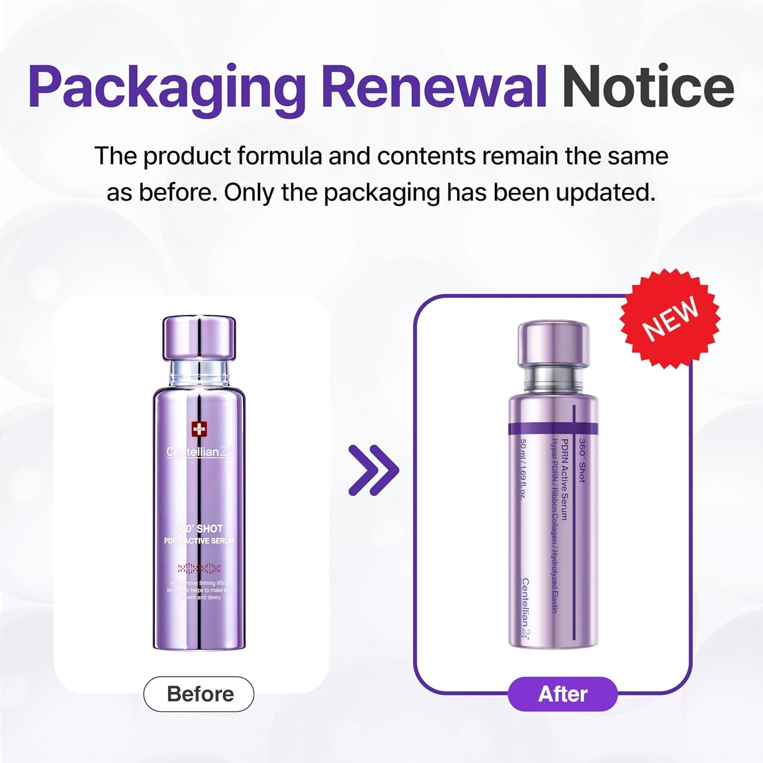 Уведомление об изменении дизайна упаковки Centellian24 360º Shot PDRN Active Serum, 50 мл.