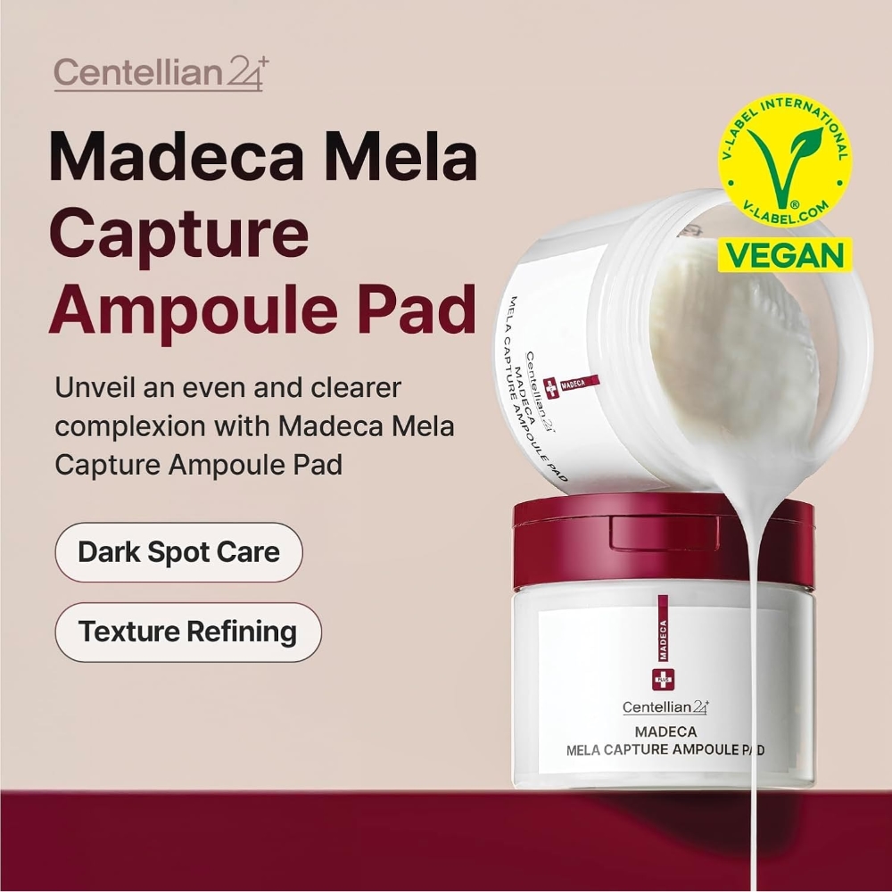 Веганские ампульные пэды Centellian24 Madeca Mela Capture Ampoule Pad для осветления пигментных пятен и выравнивания текстуры кожи.