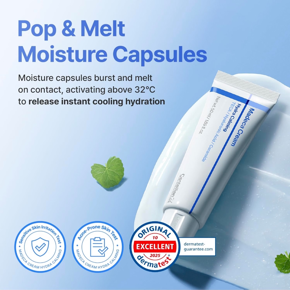 Тающие увлажняющие капсулы Pop & Melt и сертификаты Dermatest в Centellian24 Madeca Cream Hydra Calming